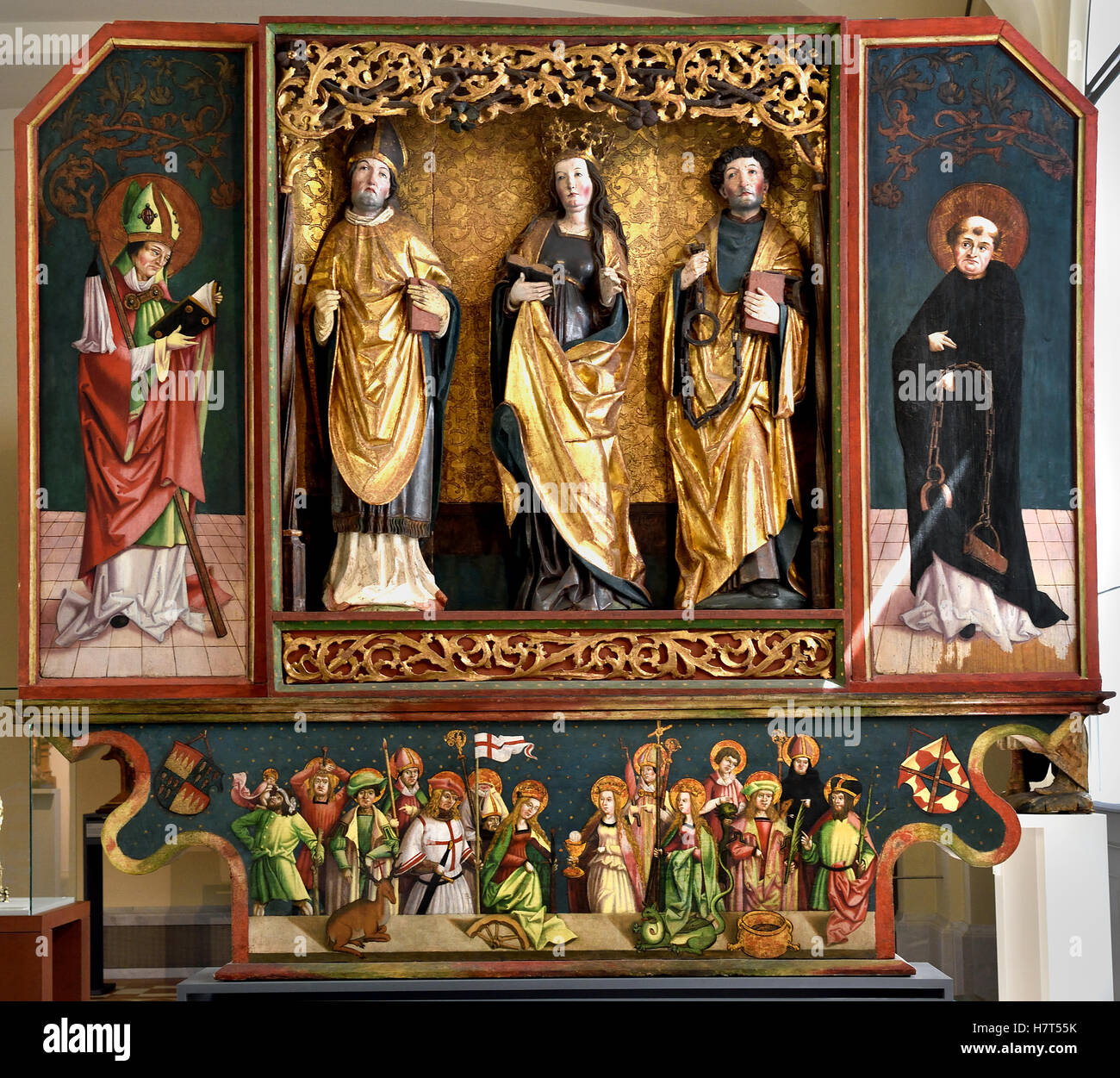 Winged pala con i santi e i quattordici santi aiutanti 1500 Franken Schwabisch hall il tedesco in Germania Foto Stock