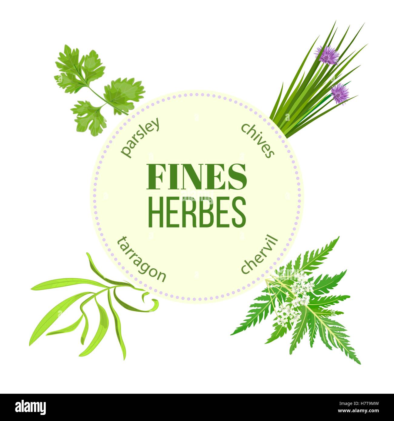 Ammende herbes emblema tondo Illustrazione Vettoriale