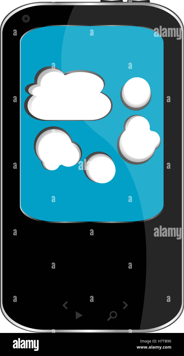 Telefono cellulare con un cielo nuvoloso sullo schermo. Immagine 3D Foto Stock