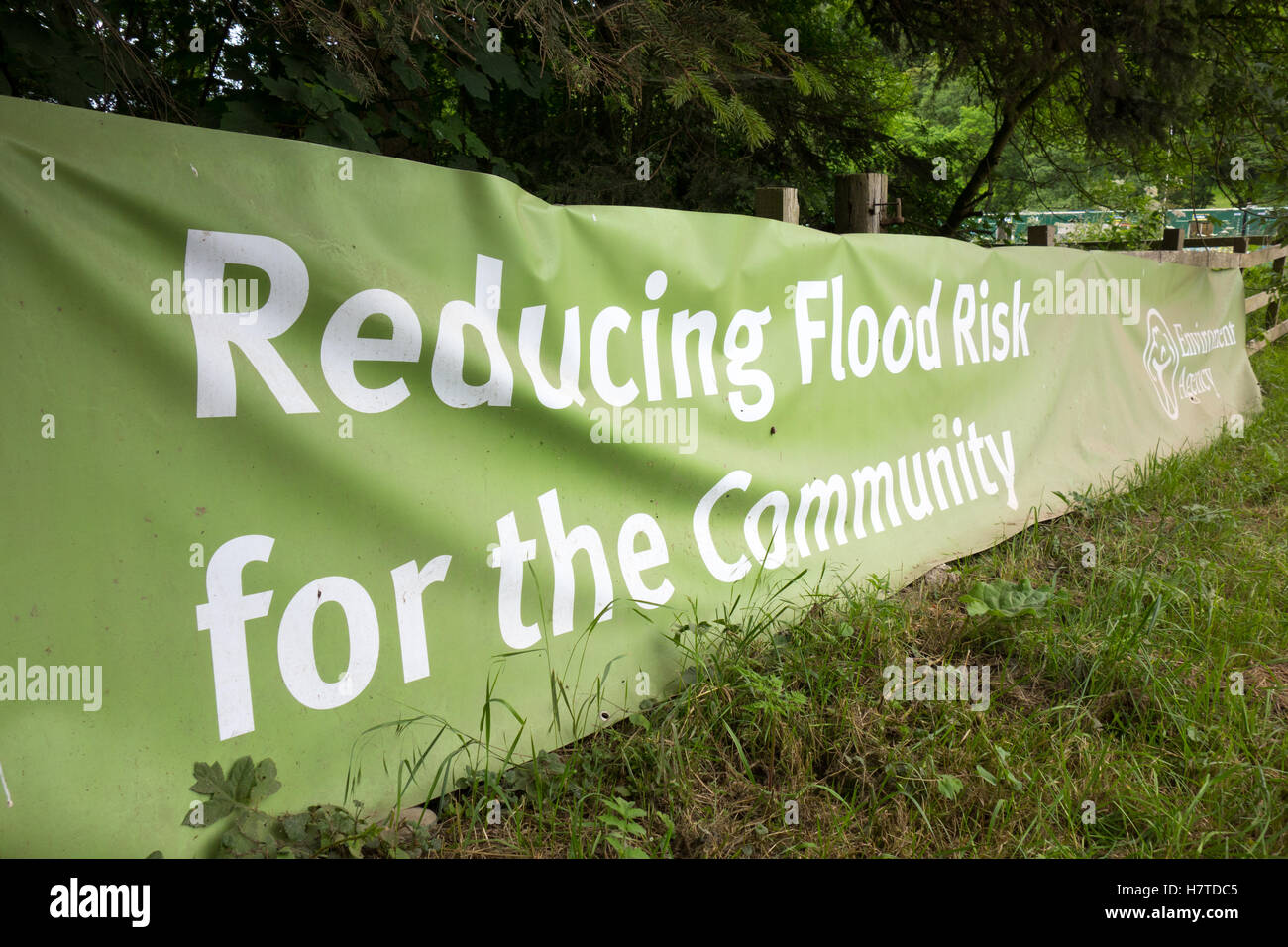Agenzia per l'ambiente firmare la riduzione dei rischi di inondazione per la comunità, Pickering, Inghilterra Foto Stock