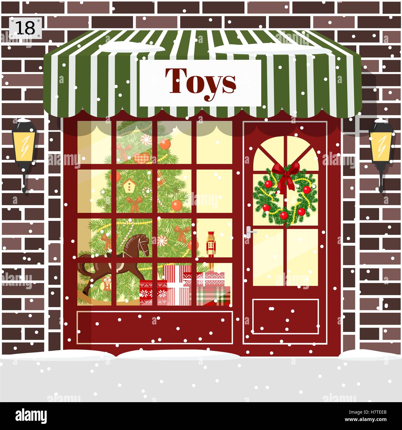 Christmas Toy shop negozio di giocattoli facciata di edificio Illustrazione Vettoriale