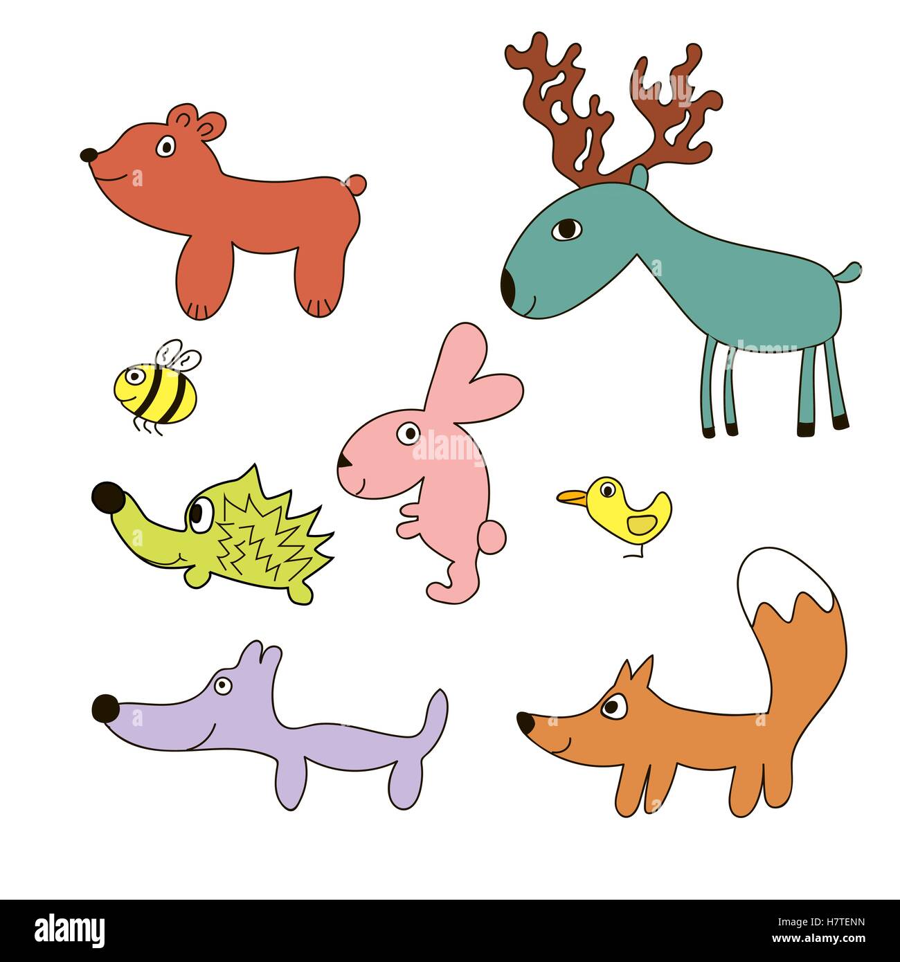 Cartoon infantile foresta animali selvatici Illustrazione Vettoriale