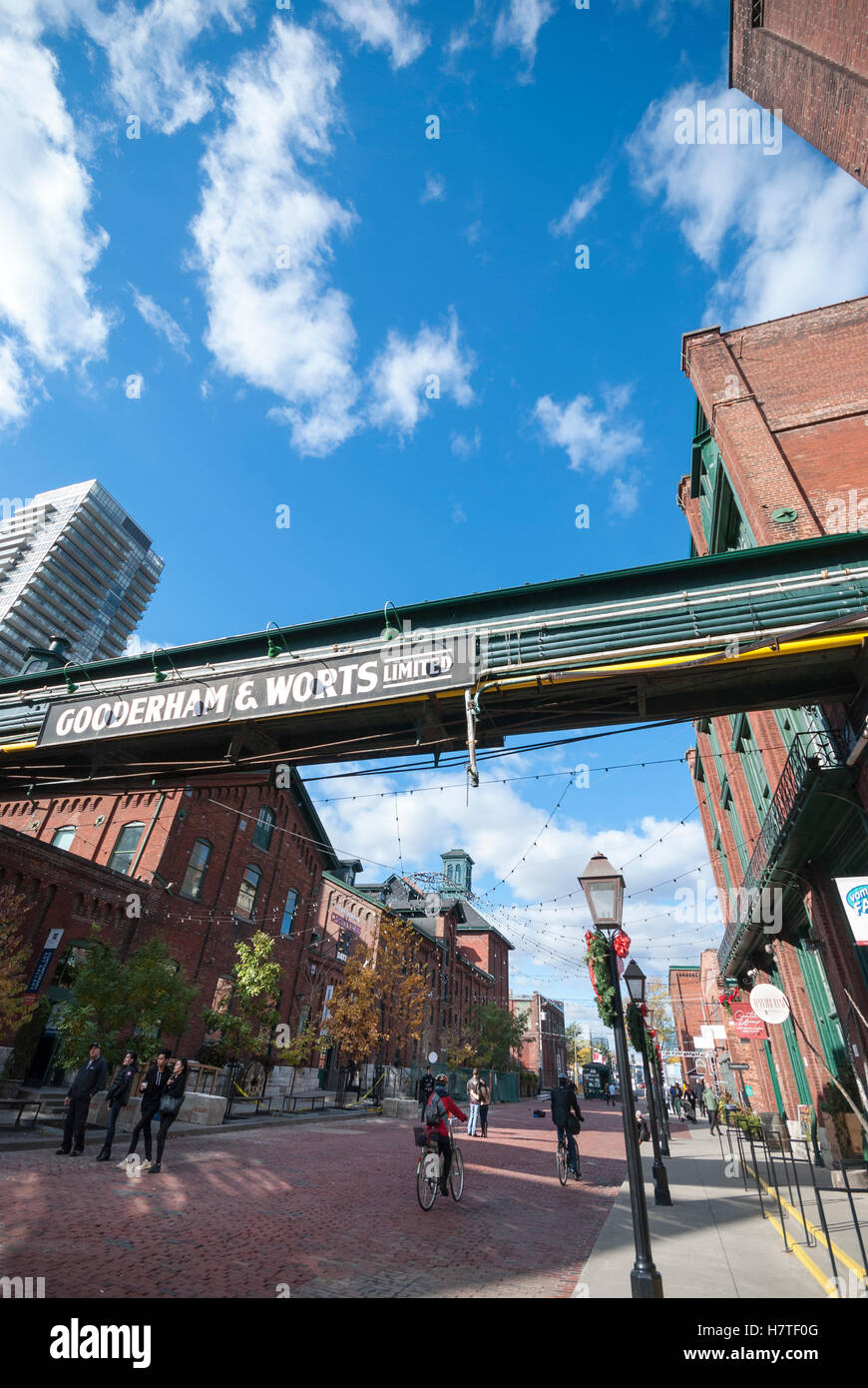 Le strade lastricate in distilleria, una destinazione turistica ed il sito storico nazionale di Toronto Ontario Canada Foto Stock