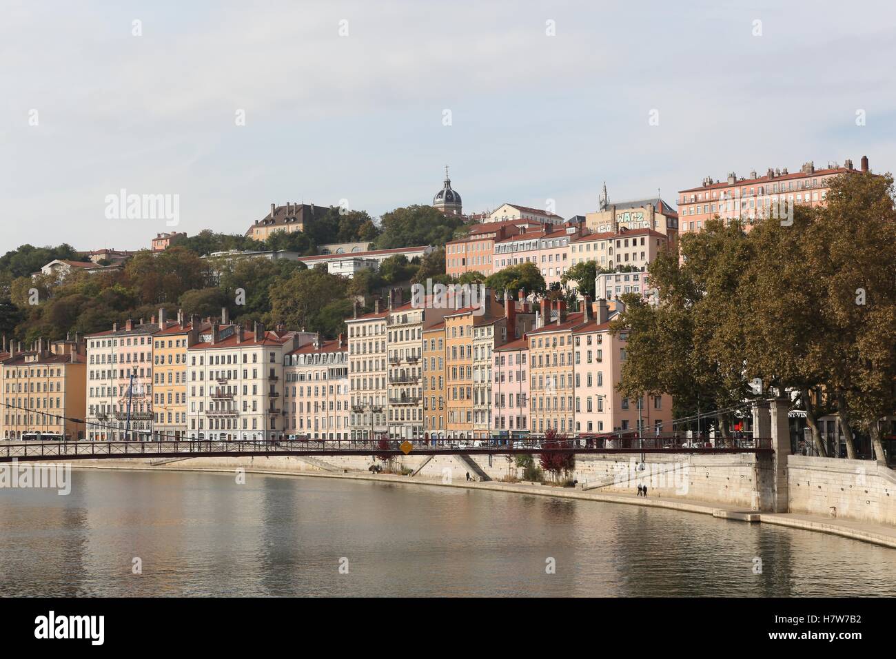 Vista della città di Lione con il Fiume Saone, Francia Foto Stock