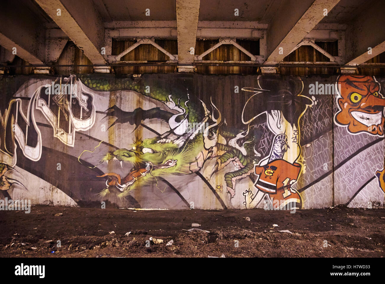 Chicago graffiti sotto il ponte Foto Stock