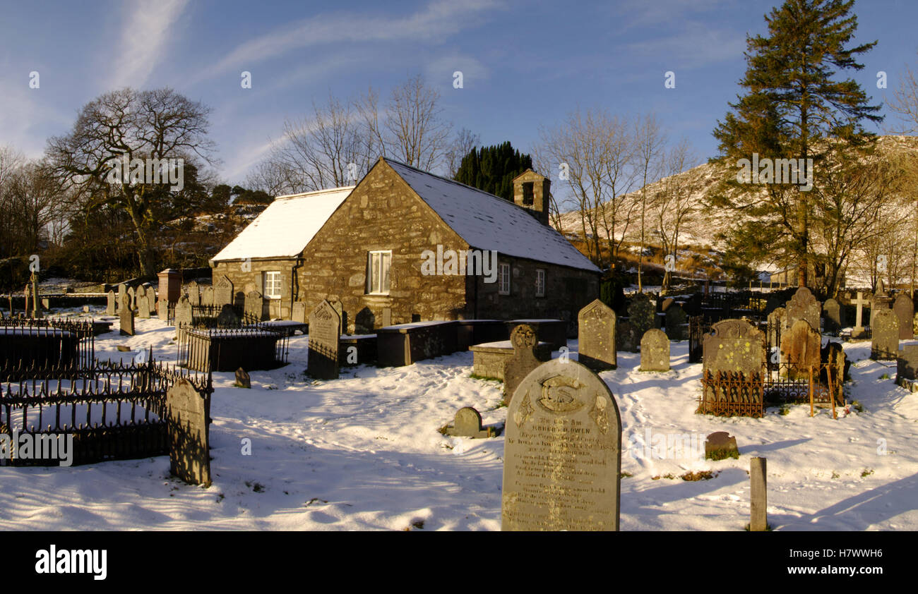 Panorama, Cappella di St Julitta in neve, Galles, Foto Stock