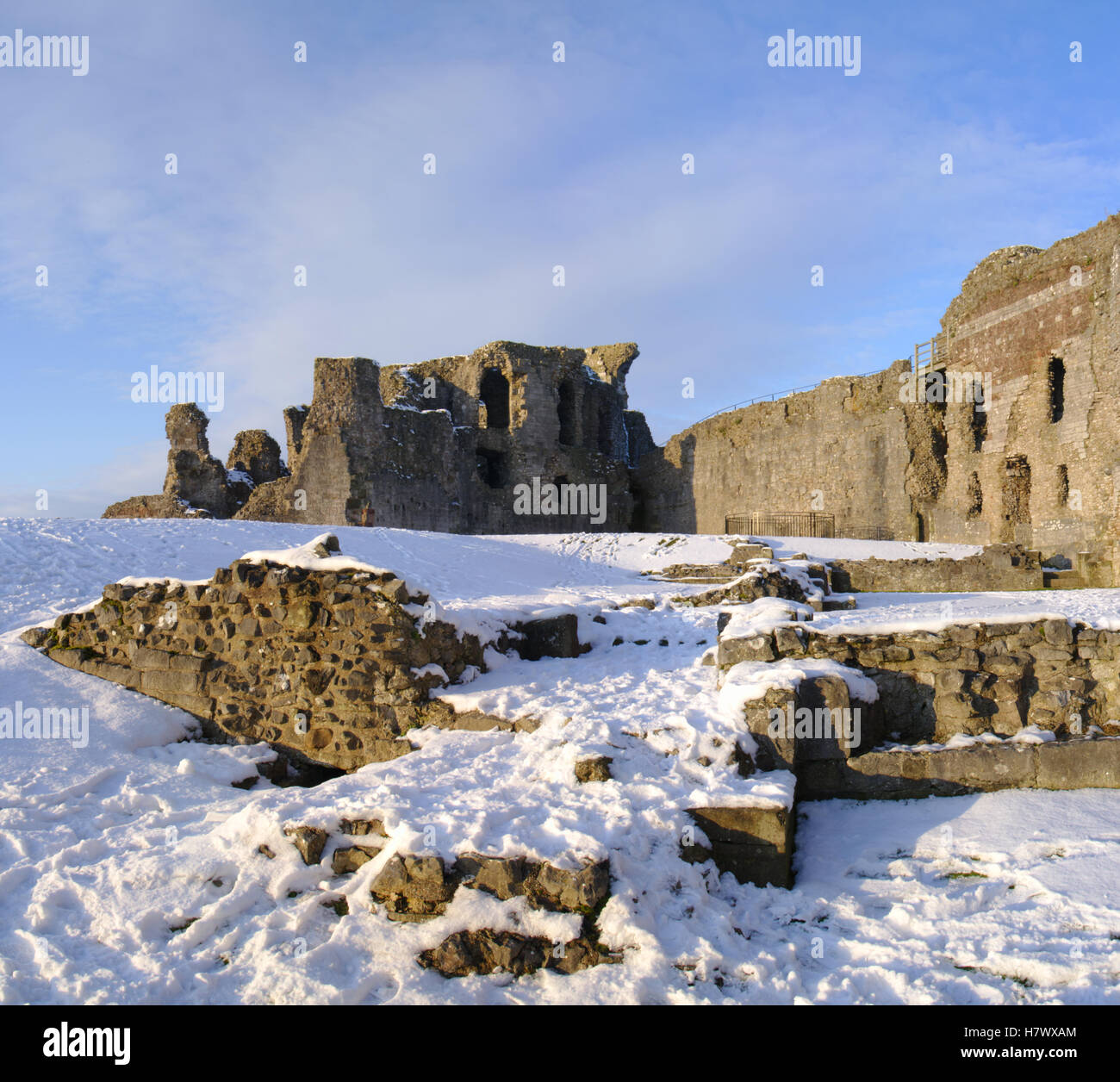 Denbigh Castle in inverno, Foto Stock