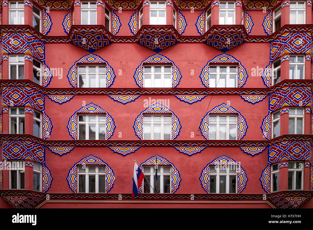 Colorata facciata della casa Vurnik Ljubljana, Slovenia Foto Stock