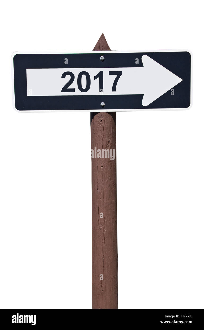 2017 su american road sign isolato su bianco Foto Stock