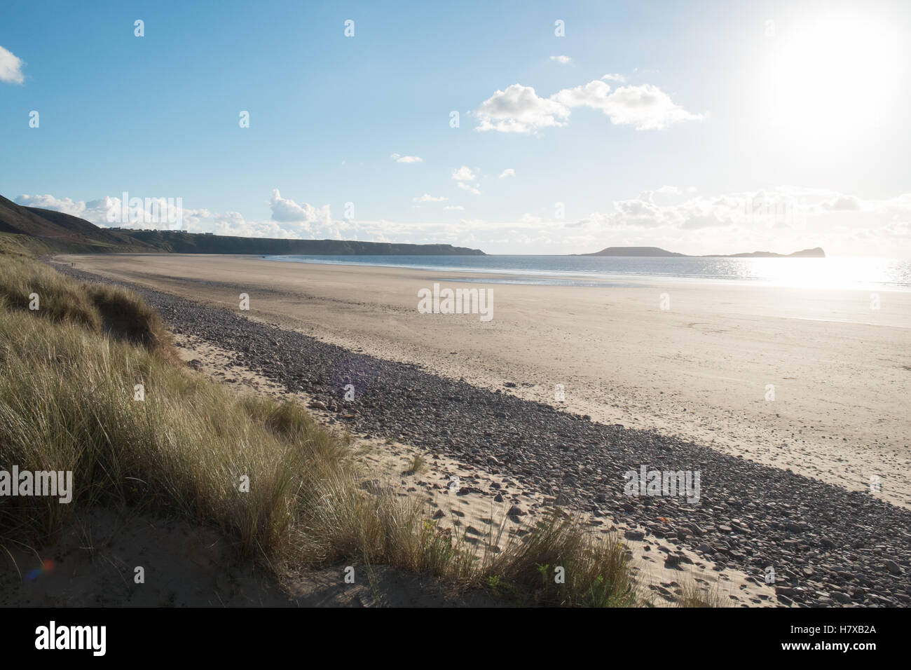 Rhosili,Rhossili,Rhossilli,bay,Llangenneth langenneth,beach,Worm testa,Worm's,Gower Peninsula,Swansea,Swansea County,Wales,,U.K.,UK,l'Europa,europeo, Foto Stock