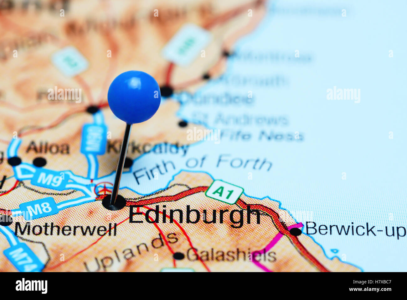 Edinburgh imperniata su una mappa della Scozia Foto Stock