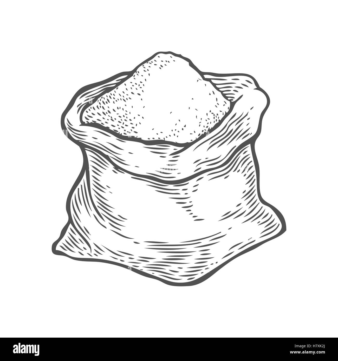 Sacco con tutta la farina o lo zucchero. Disegnato a mano stile sketch. Vintage nero incisione vettoriale illustrazione per etichetta, web flayer cuocere Illustrazione Vettoriale