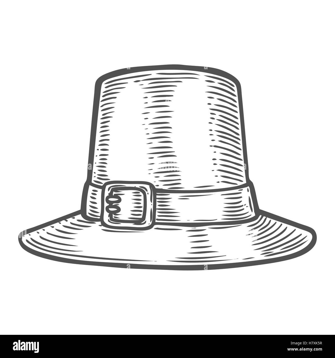 Ringraziamento festa d autunno hat. Monocromatico incisione vintage segno isolato su sfondo bianco. Vettore di schizzi disegnati a mano illus Illustrazione Vettoriale
