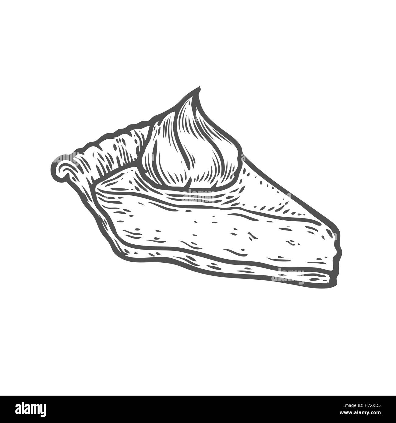 Ringraziamento festa d autunno torta di zucca con panna. Monocromatico incisione vintage segno isolato su sfondo bianco. Schizzo vect Illustrazione Vettoriale