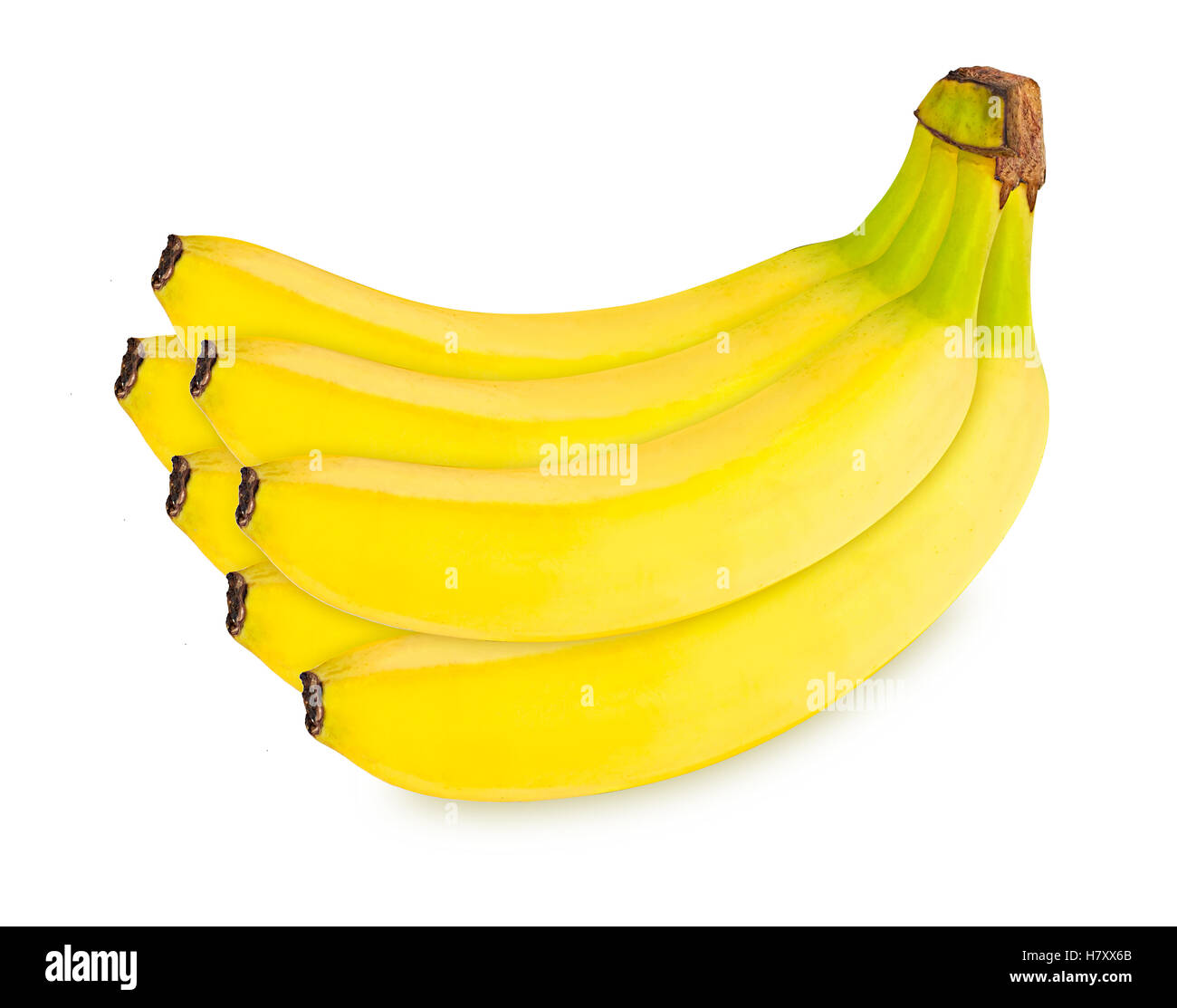 Grappolo di banane gialle frutto isolato su sfondo bianco Foto Stock