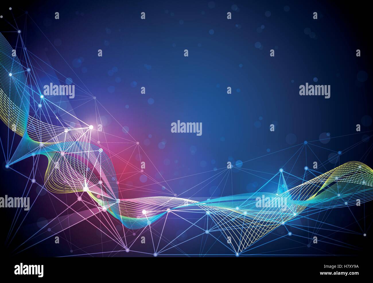 Illustrazione molecole astratto e 3d ingranano con cerchi, linee geometriche, poligonale, Triangolo pattern. Vettore communica design Illustrazione Vettoriale