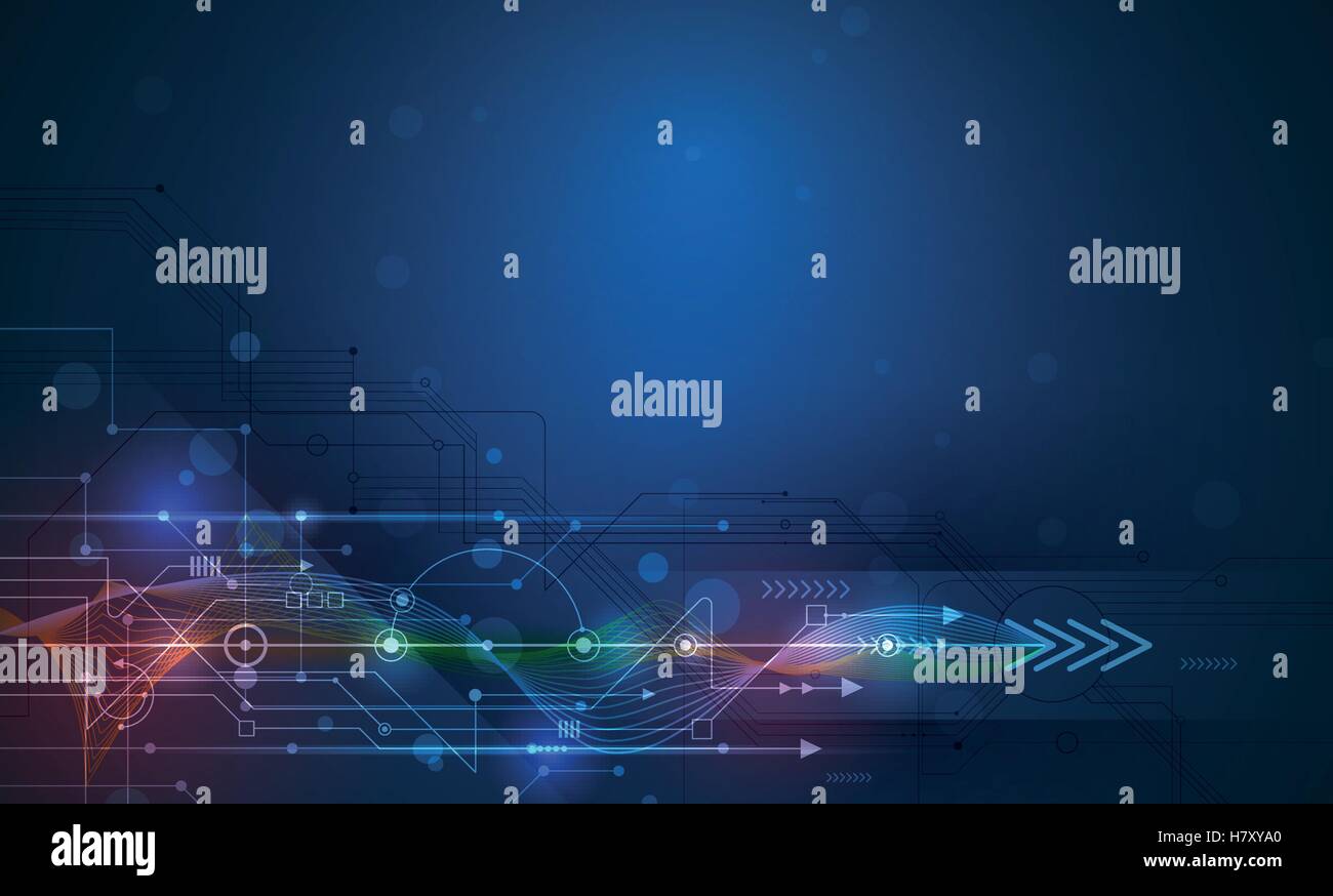 Vettore futuristico astratta della scheda circuitale e linea di maglie, illustrazione ad alta del computer e della tecnologia di comunicazione sul colore blu ba Illustrazione Vettoriale