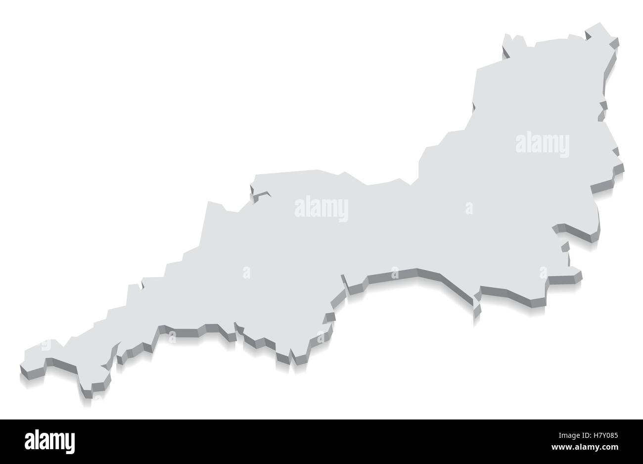 Sud Ovest Inghilterra grigio mappa 3D Illustrazione Vettoriale