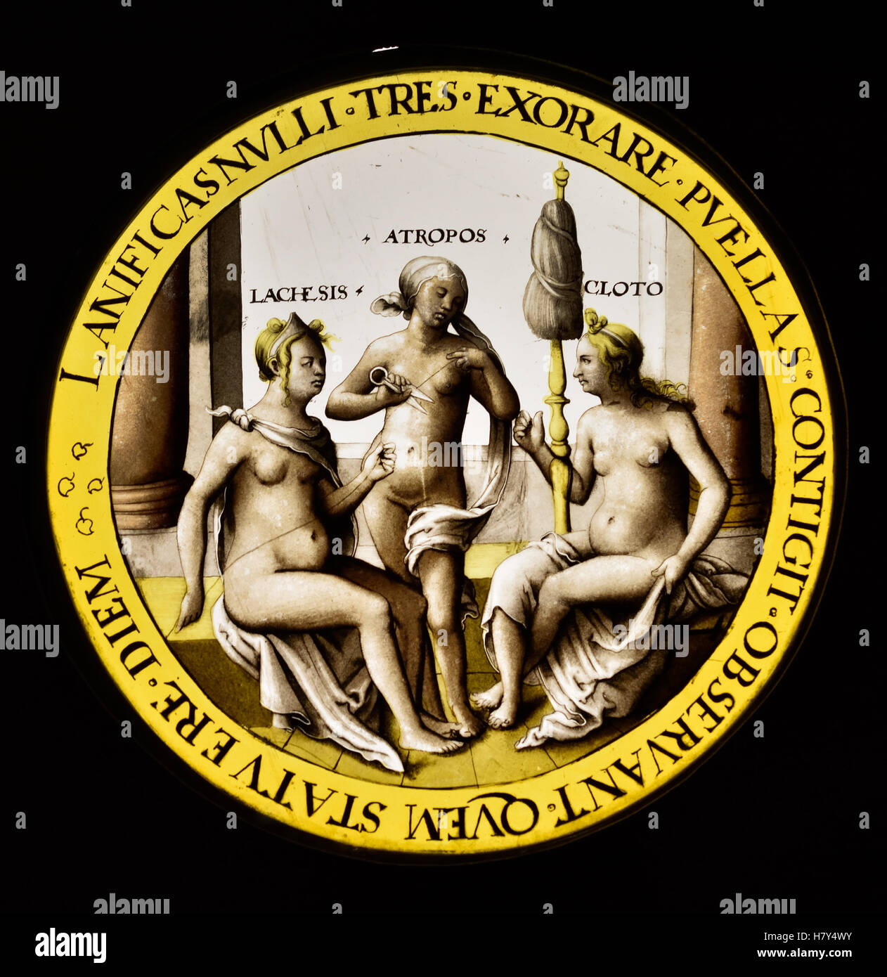 Die Drei Parze -Tre Parces Hans Vischer 1530 Nurnberg tedesco Germania ( Nella antica religione romana e il mito la Parcae (singolare, Parca) sono state la femmina personificazioni del destino, spesso chiamato il destino in inglese. Foto Stock