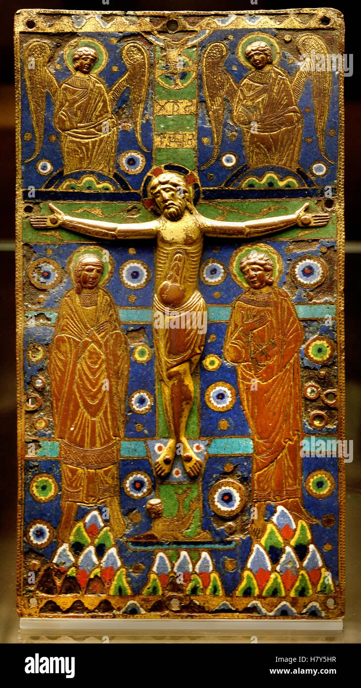 Crocifissione di Cristo primo quarto 13 ° secolo Kunstgewerbemuseum, Berlino, tedesco, Germania. (oro, dorato, rame, ) Foto Stock