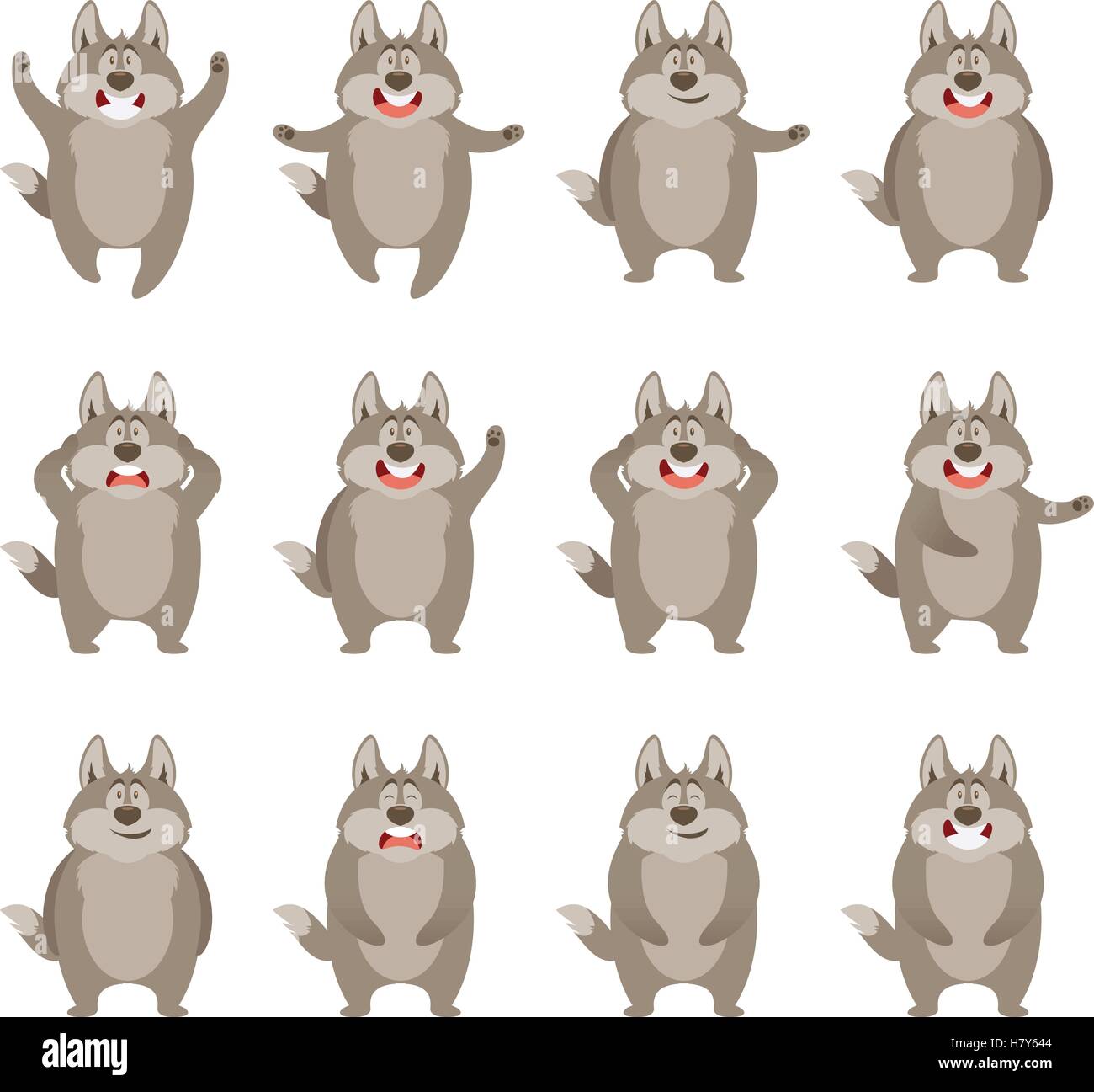 Immagine vettoriale del set di piatto icone di lupo Illustrazione Vettoriale