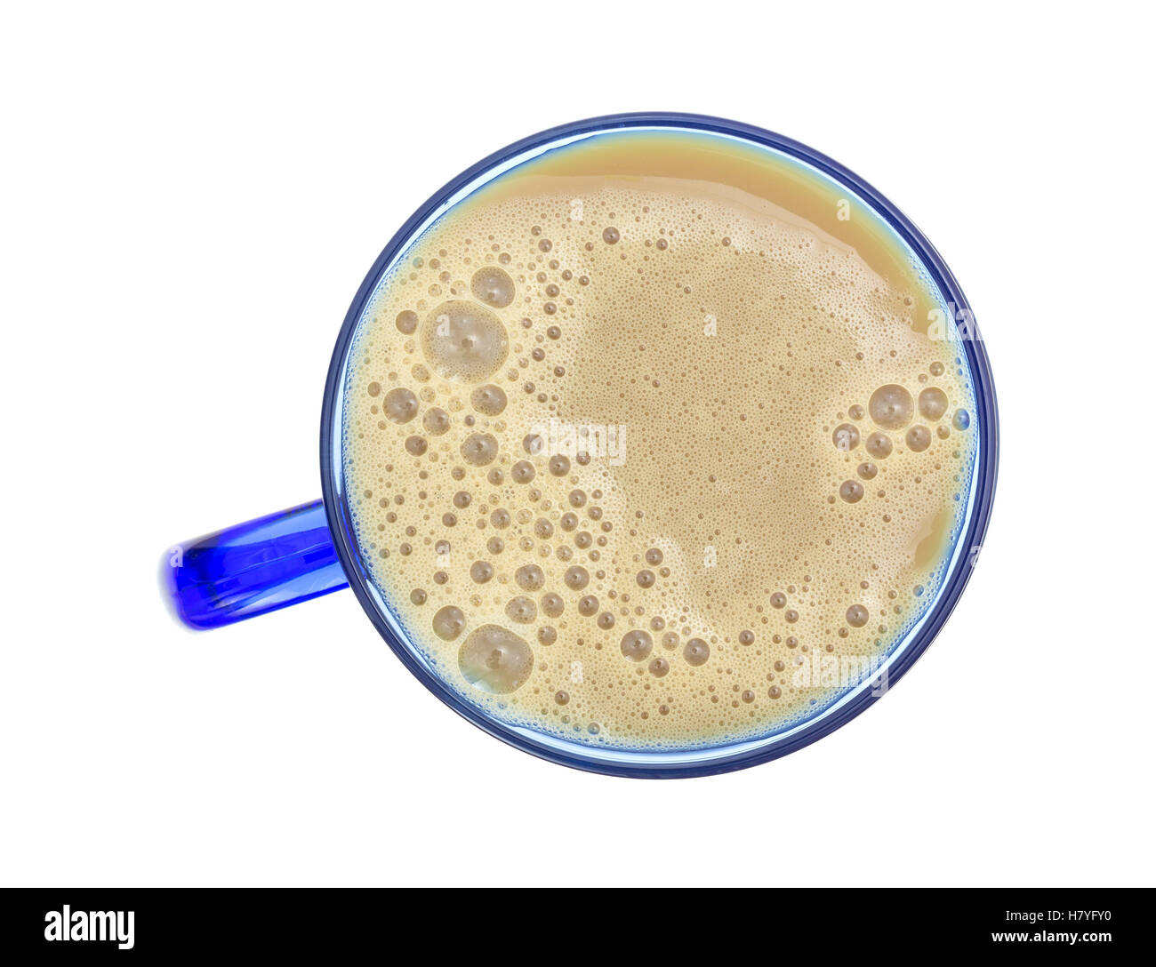 Vista dall'alto di una porzione di grasso libera caffè latte isolate su uno sfondo bianco. Foto Stock