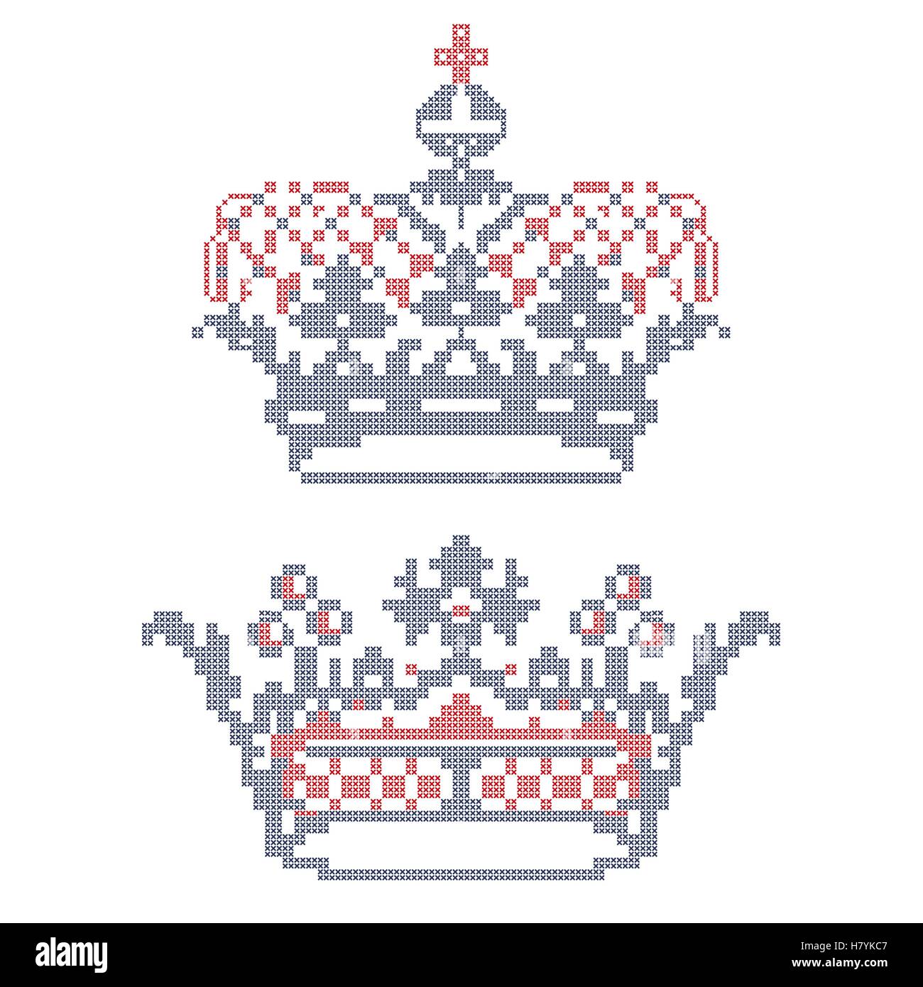 Gli elementi di design per i ricami a punto croce. Corone. Illustrazione Vettoriale. Illustrazione Vettoriale