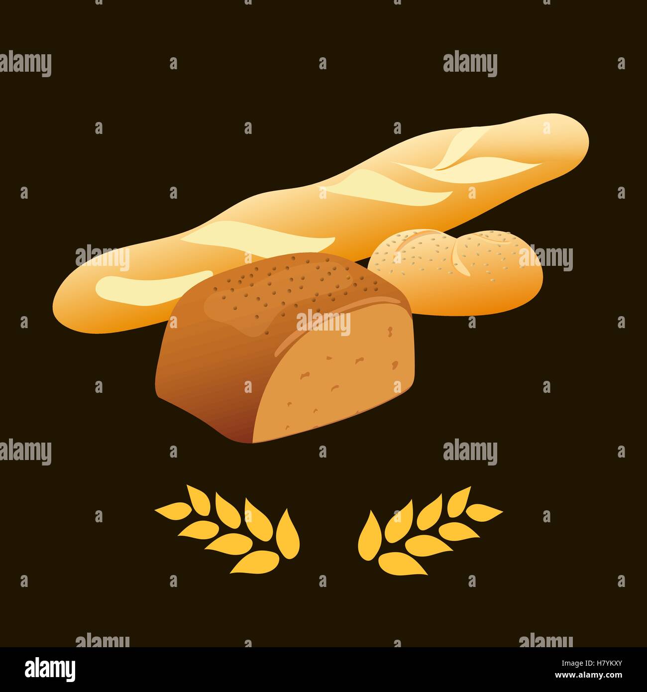 Pane di segale, baguette francese, pane di grano illustrazione vettoriale Illustrazione Vettoriale