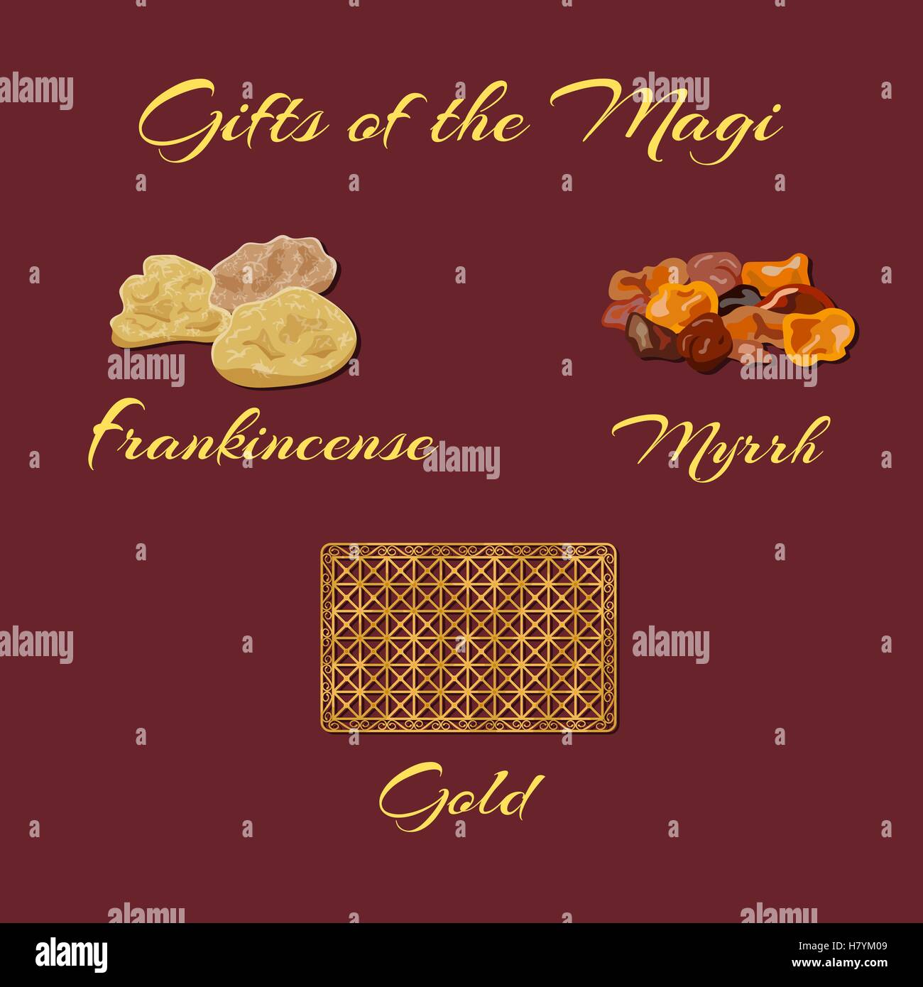 Oro, incenso e mirra - doni dei Re Magi. Illustrazione Vettoriale Immagine  e Vettoriale - Alamy