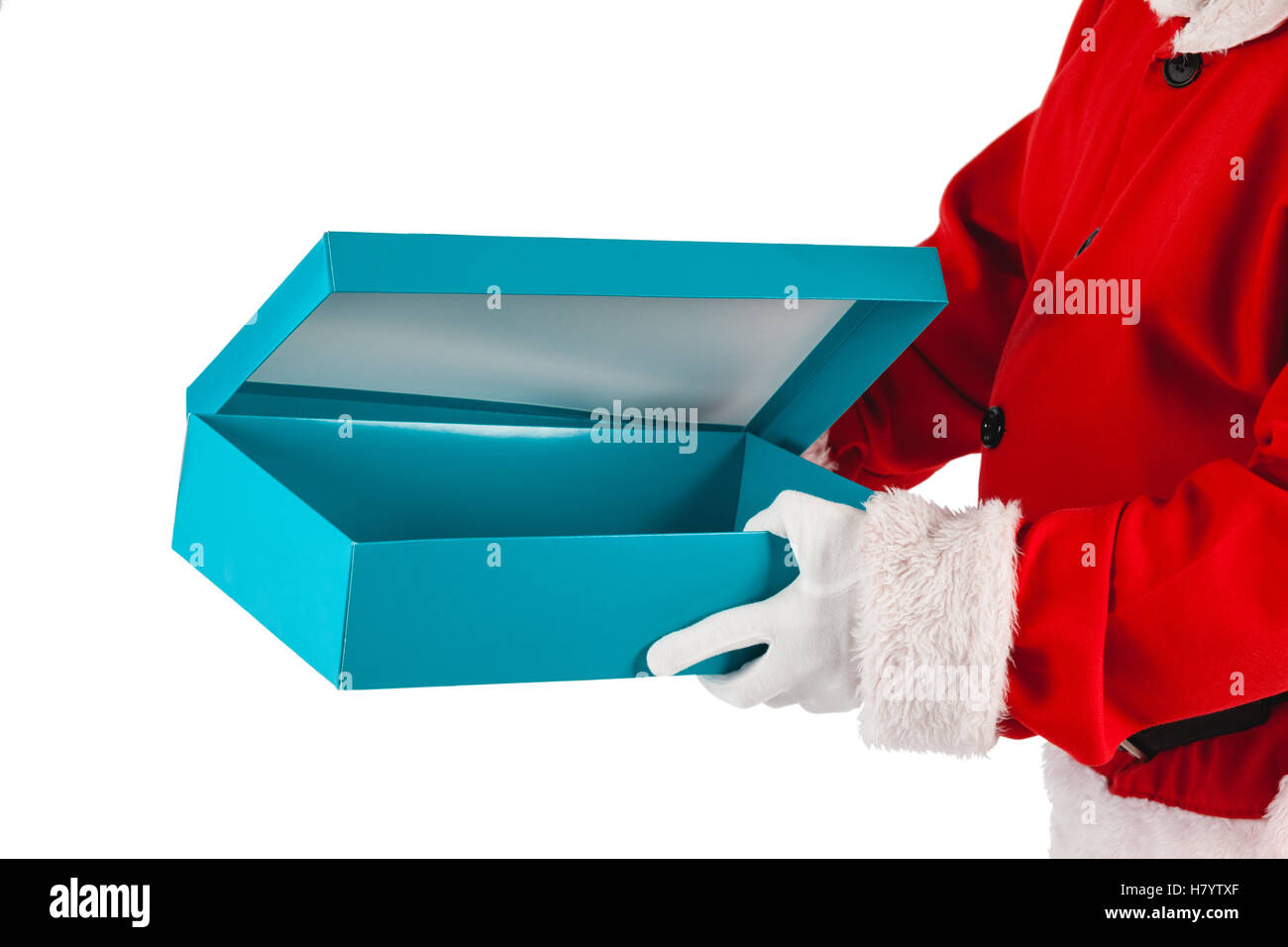 Santa Claus apertura di una confezione regalo Foto Stock