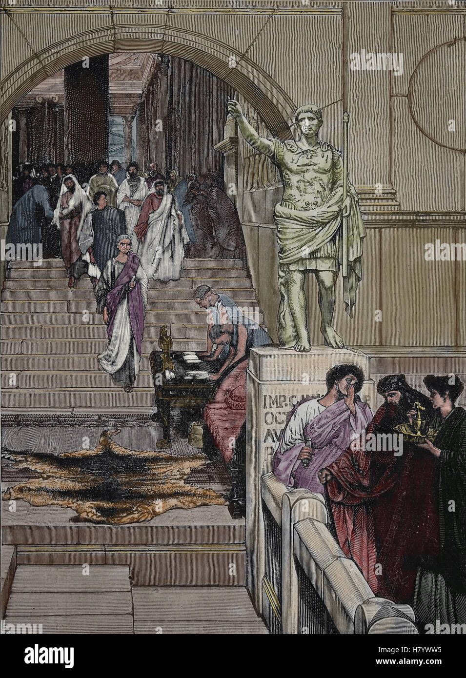 Marcus Vipsanius Agrippa (64 BC-12 BC). Incisione di La Ilustracion Española y Americana, 1882. Colorazione successiva. Foto Stock