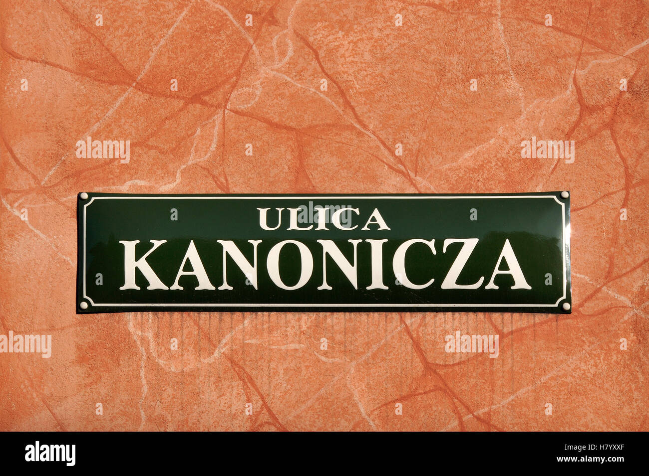 Ulica Kanonicza street sign, Cracovia, Cracovia, in Polonia, in Europa Foto Stock
