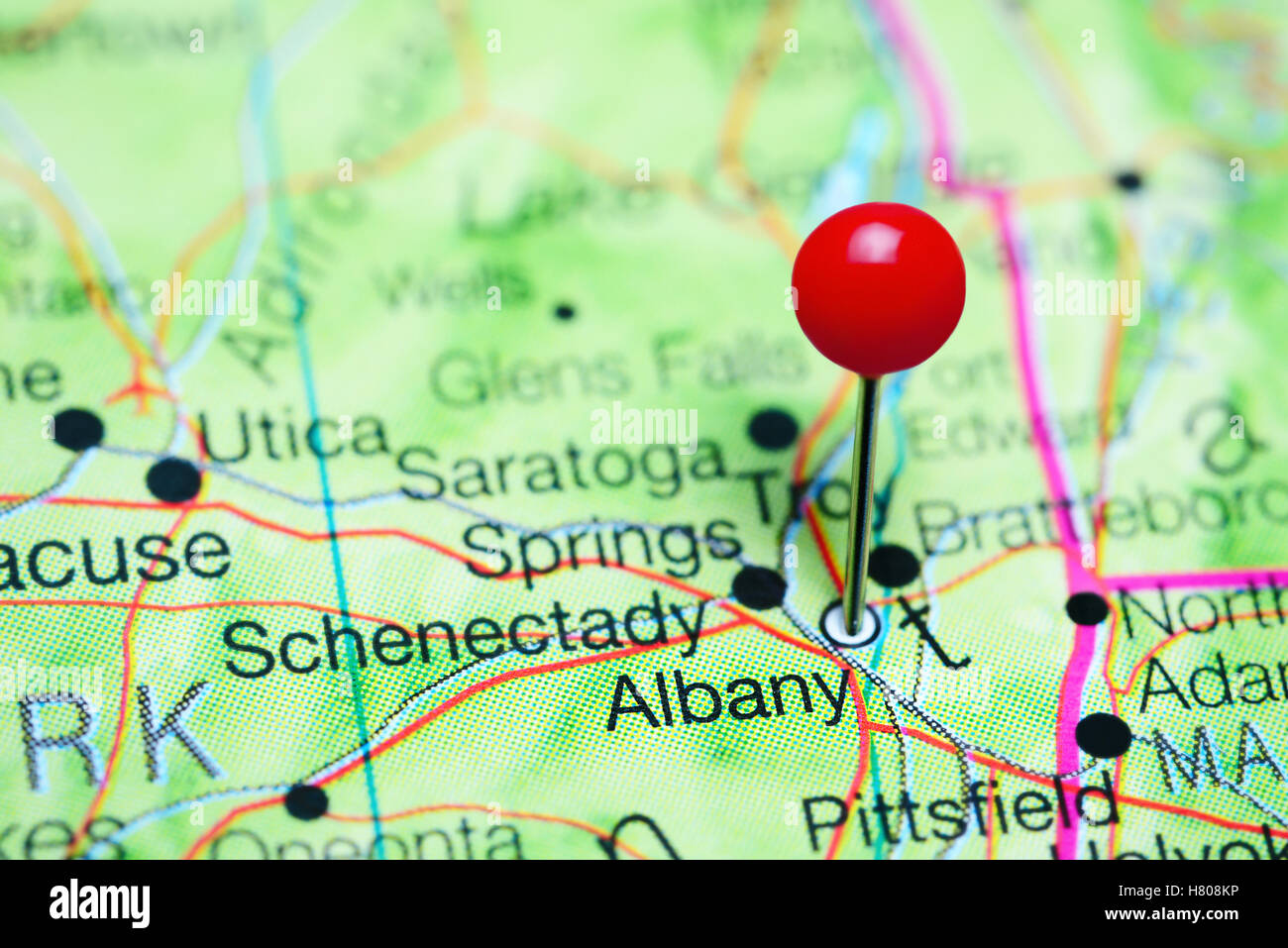 Albany imperniata su una mappa dello stato di New York, Stati Uniti d'America Foto Stock