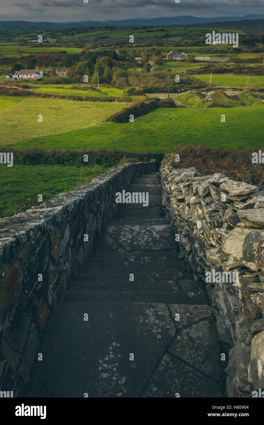 Una fortificazione in pietra del medioevo una torre di avvistamento in Irlanda Foto Stock