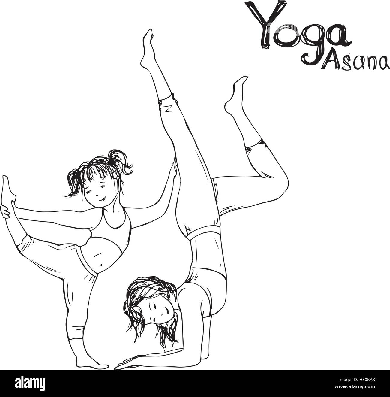 Ragazza e donna fare yoga pone, illustrazione vettoriale Illustrazione Vettoriale