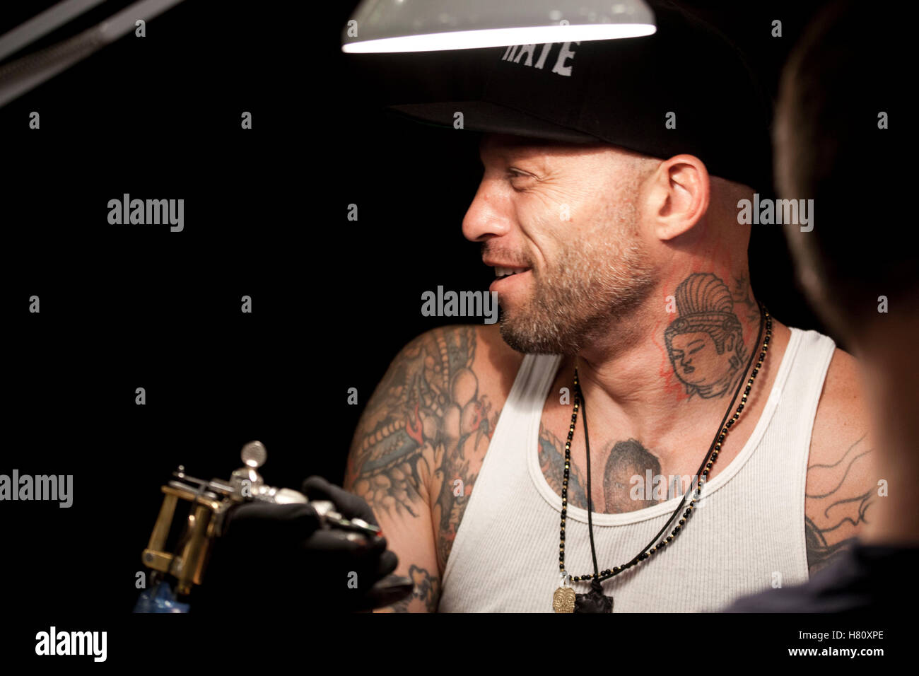 Tattoo Artist Ami James assiste il tattoo convention inchiostro Copenhagen 2013. Foto Stock