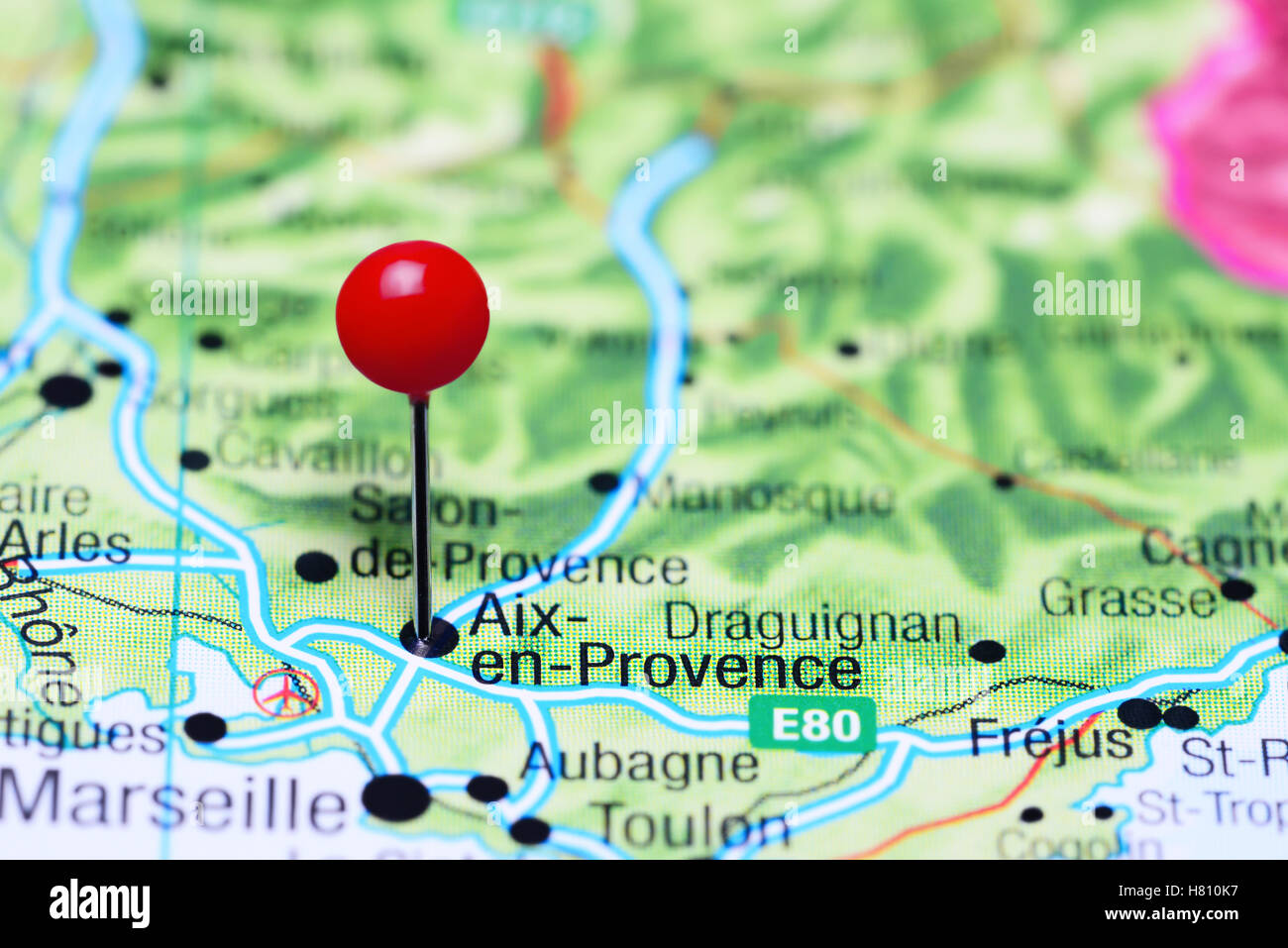 Aix-en-Provence imperniata su una mappa della Francia Foto Stock