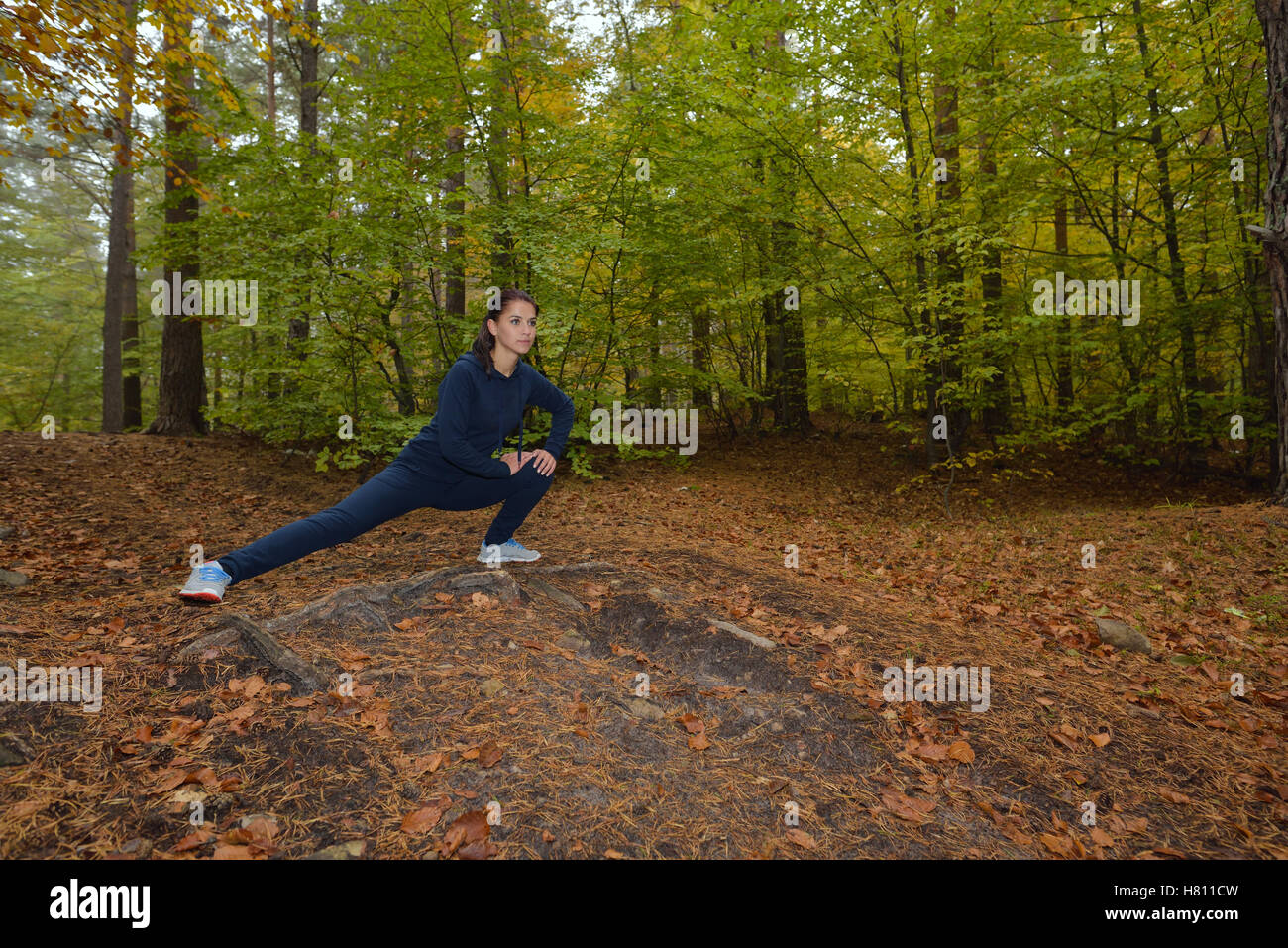 Energico giovane donna fare esercizi all'aperto nel parco per mantenere i loro corpi in forma. Concetto di fitness. Il body-building tema. Sport m Foto Stock