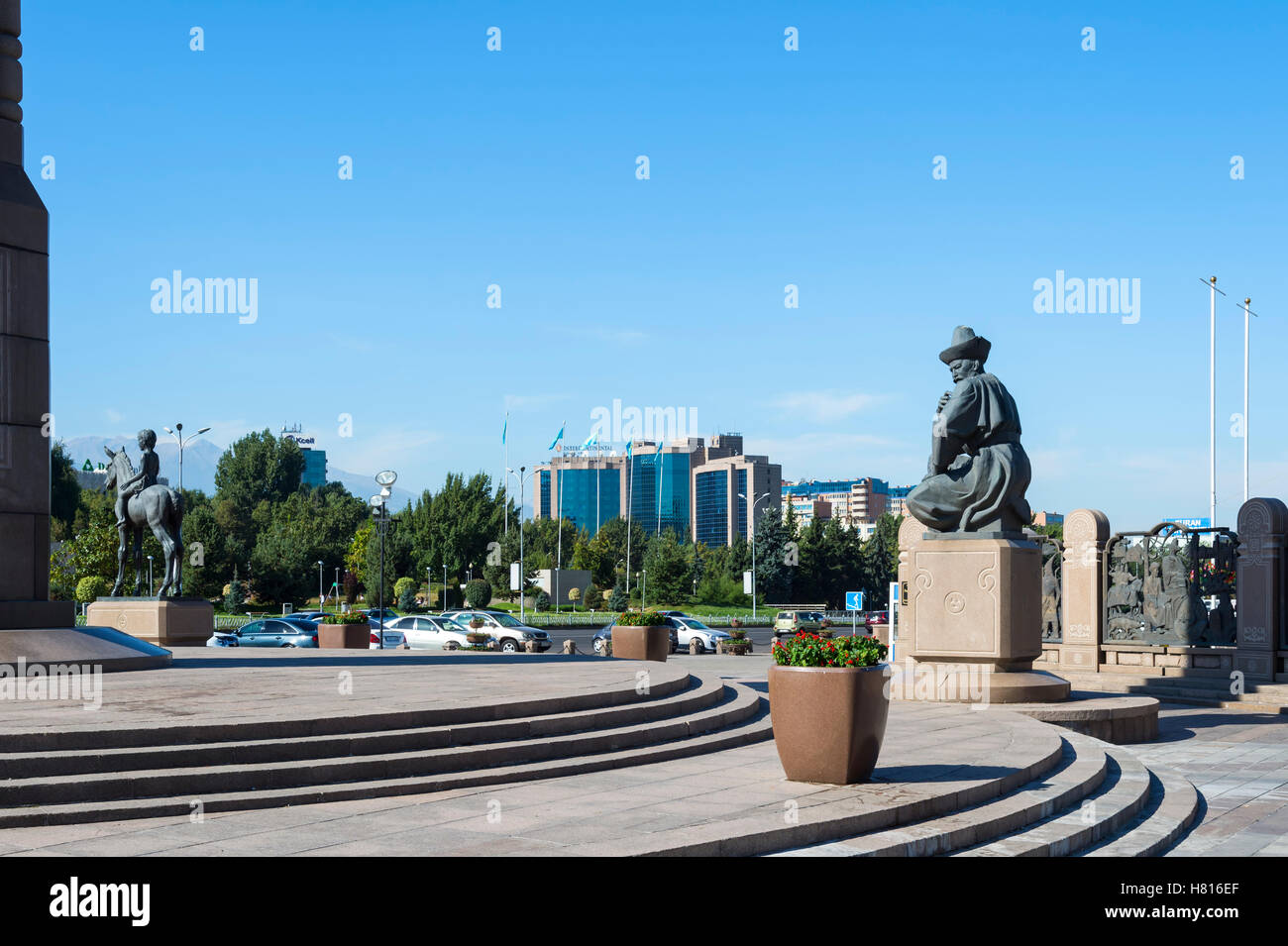 Piazza della Repubblica, statua, Almaty in Kazakistan e in Asia centrale Foto Stock