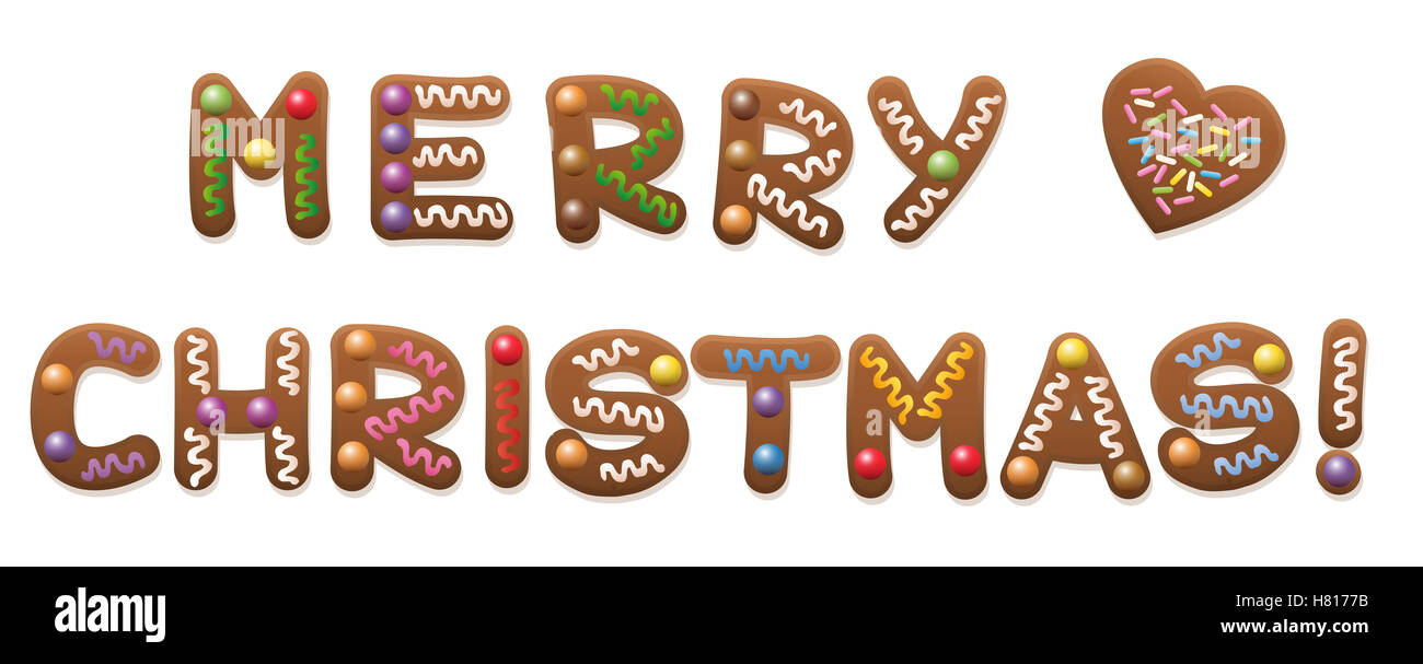 Buon Natale - scritto con pane di zenzero lettere. Foto Stock