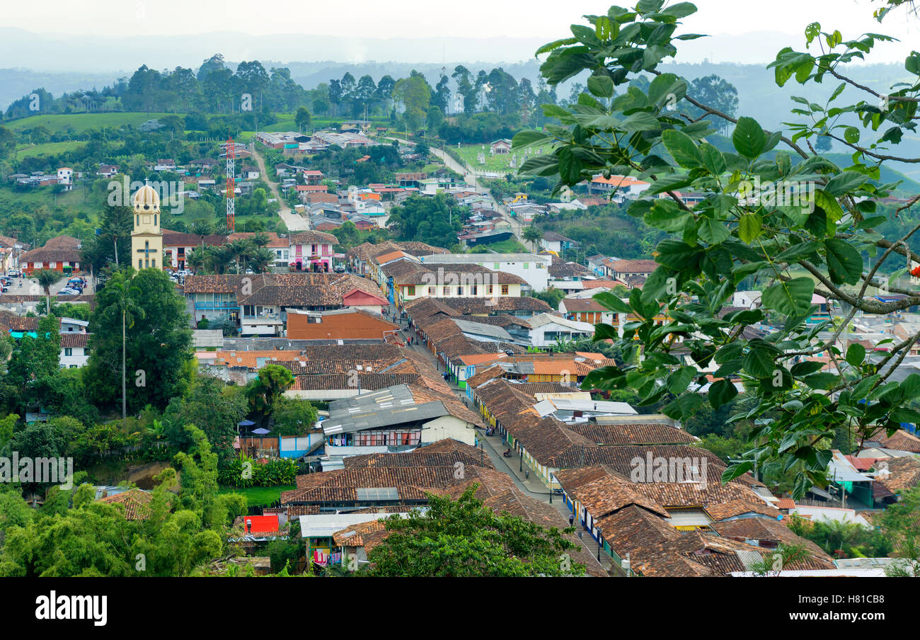 Vista del centro storico di Salento, Colombia Foto Stock