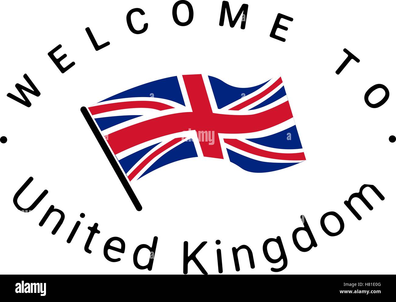 Benvenuti al Regno Unito. Travel design poster con la bandiera del Regno Unito. Illustrazione Vettoriale. Illustrazione Vettoriale
