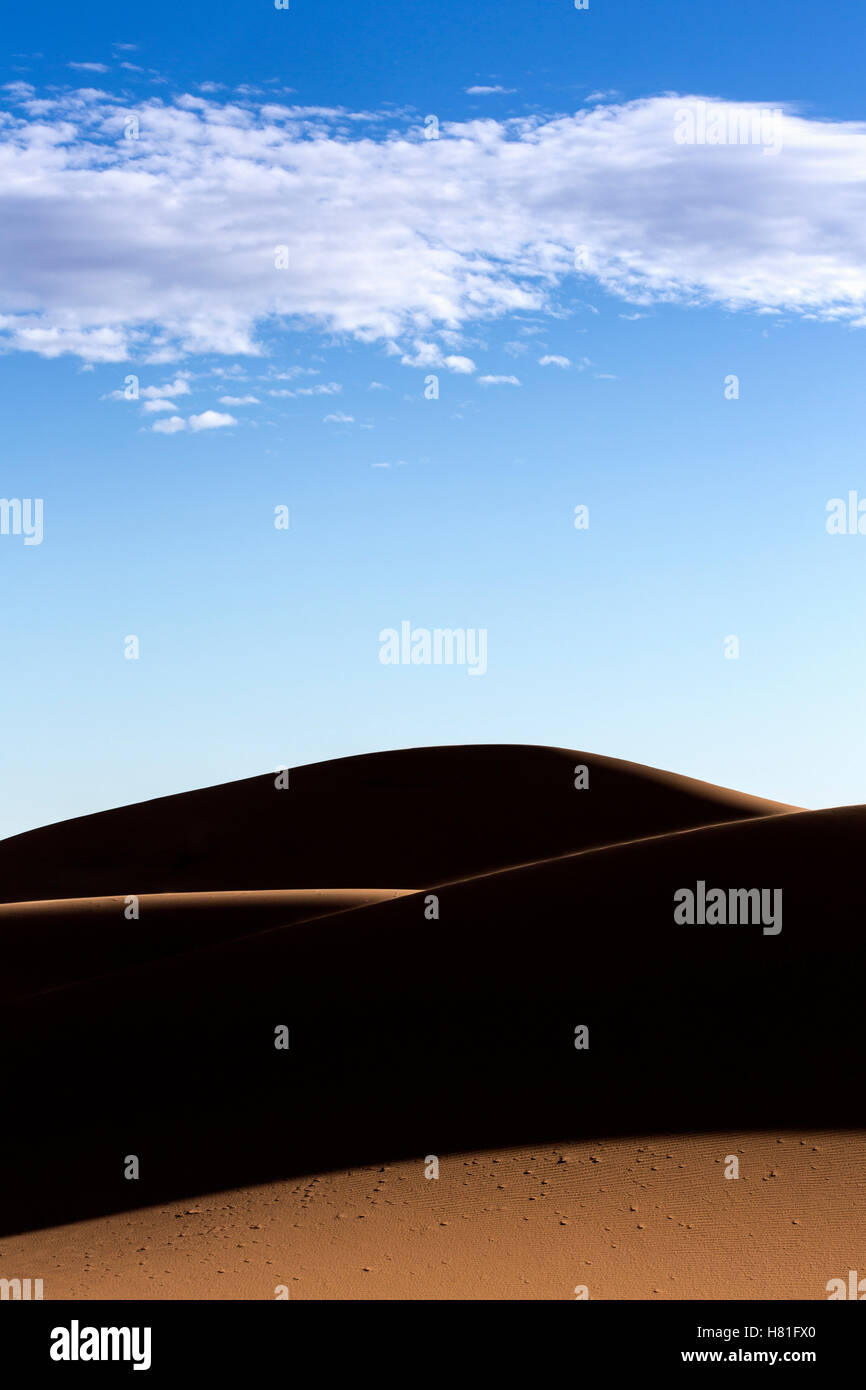 Il Marocco, Erg Chebbi, le dune di sabbia del deserto del Sahara vicino a Merzouga Foto Stock