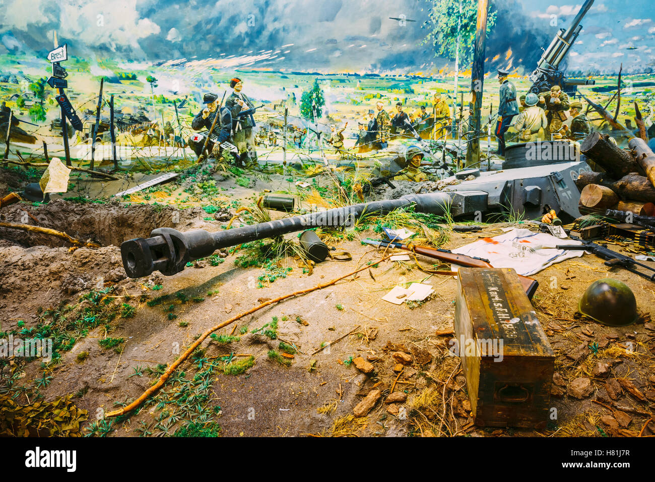 Diorama sconfitta delle forze fasciste nel territorio della Bielorussia al presso la bielorussa Museo della Grande Guerra Patriottica. Minsk, Foto Stock