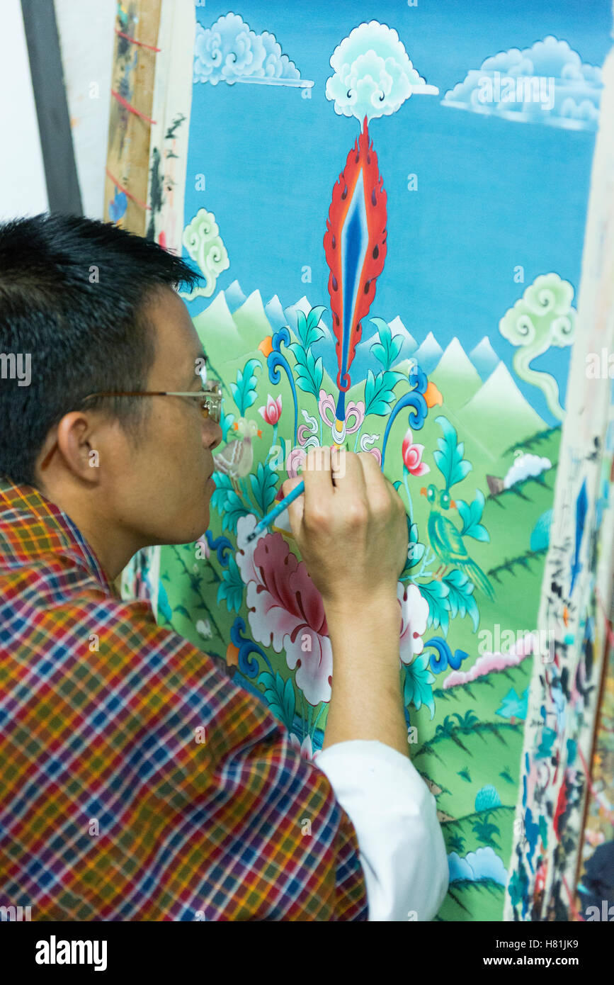 L'Istituto di Zorig Chusum (arti tradizionali) è dove gli studenti imparano le tredici Artigianato Tradizionale del Bhutan. Foto Stock