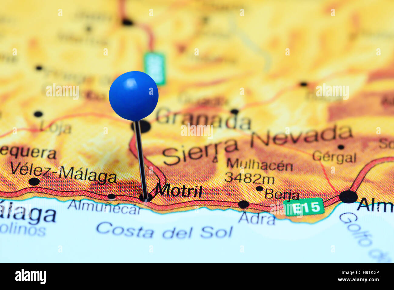 Motril imperniata su una mappa della Spagna Foto Stock
