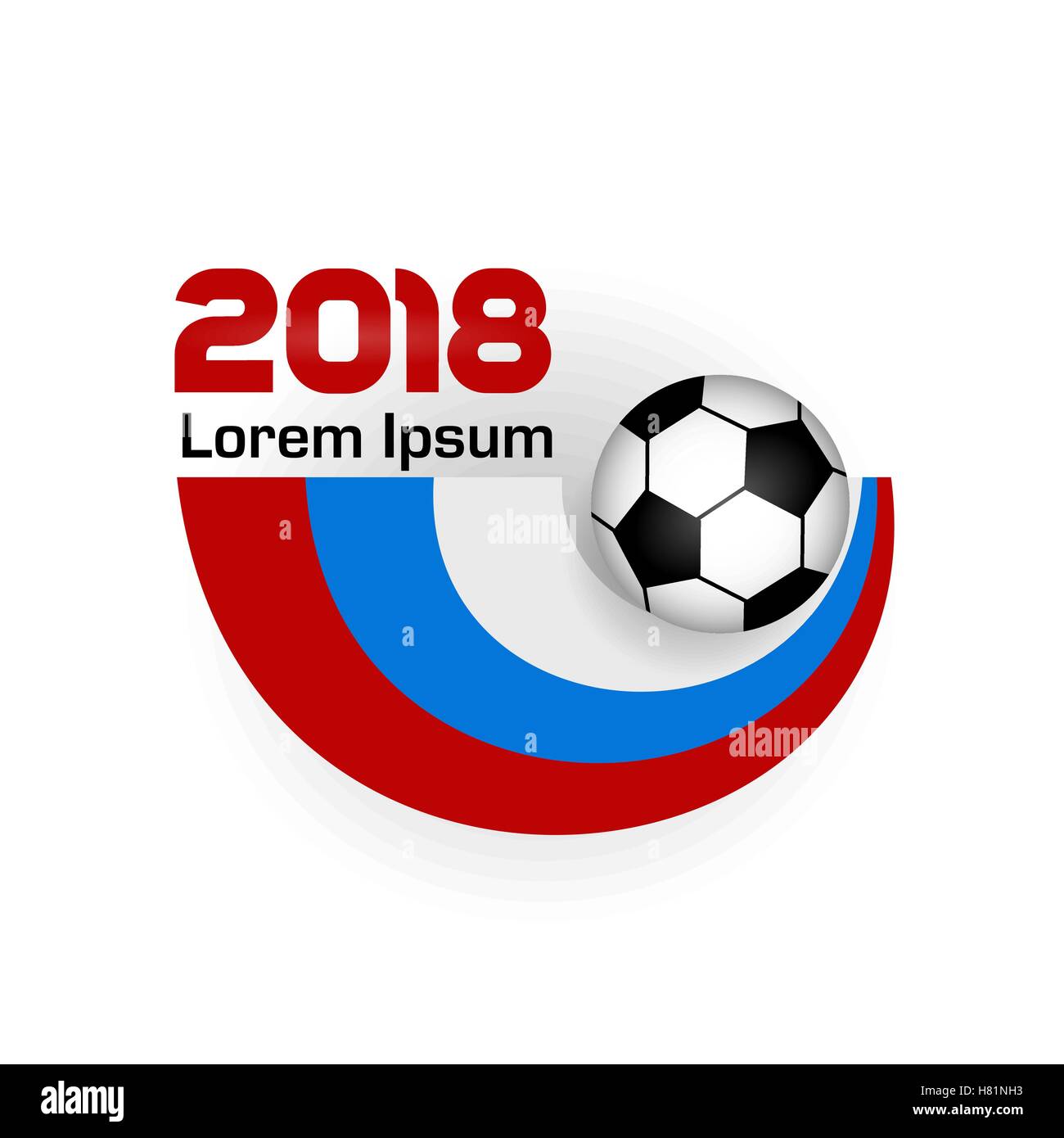 Il logo del campionato di calcio 2018 con ombra. Poster con Bandiera della Russia. Illustrazione Vettoriale piana banner colorati soccer isolato Illustrazione Vettoriale
