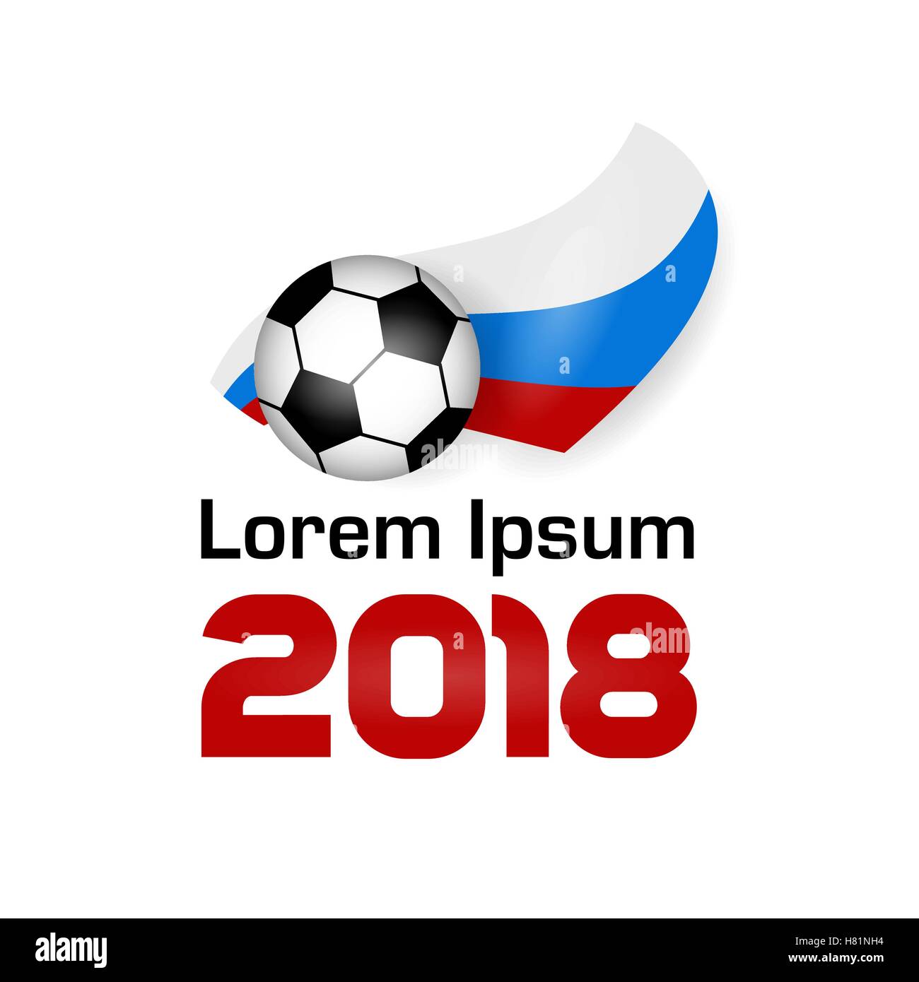 Il logo del campionato di calcio 2018 con ombra. Poster con Bandiera della Russia. Illustrazione Vettoriale piana banner colorati soccer isolato Illustrazione Vettoriale