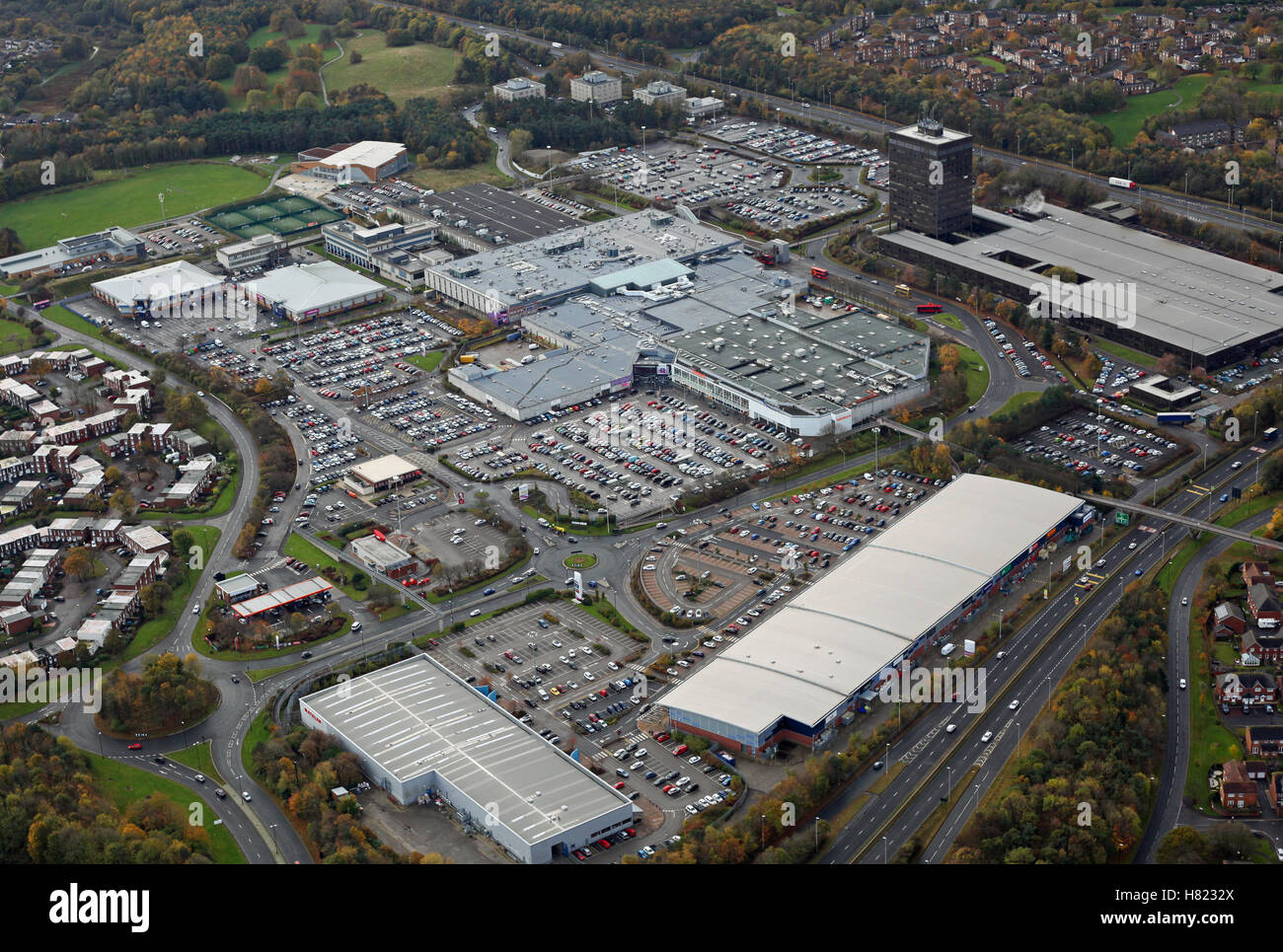 Vista aerea di Washington County Durham centro città e gallerie Shopping Centre, Tyne & Wear, Regno Unito Foto Stock