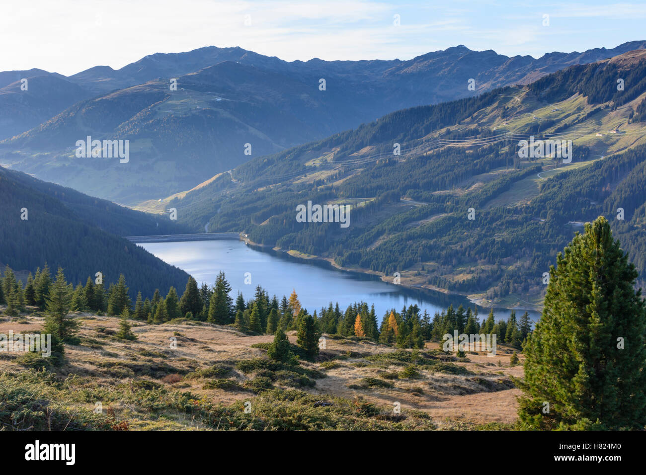 Krimml: alp pascolo alpino, Aurine Alpen, Durlaßboden serbatoio acqua power station, del Pinzgau, Salisburgo, Austria Foto Stock